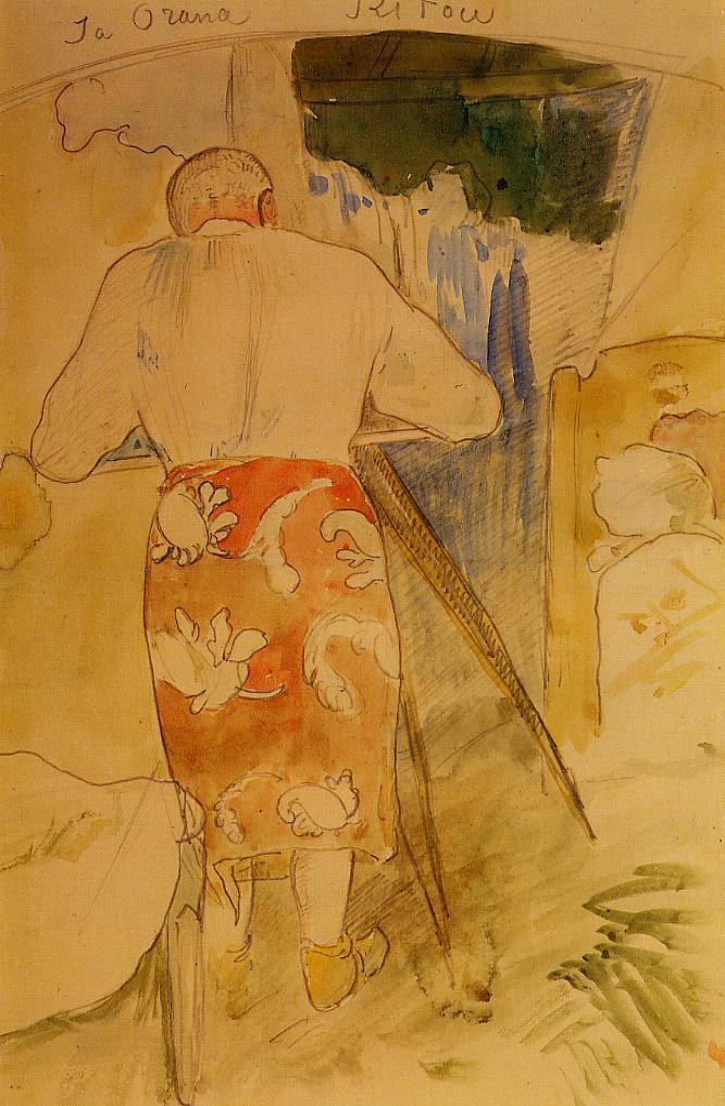Self Portrait His Drawing Table, Tahiti - Paul Gauguin Painting